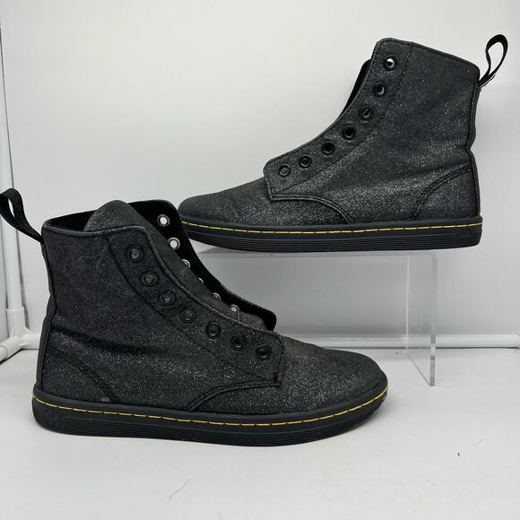 Dr Martens Boots Women Size 6 Hackney Sparkle Metallic Flitter Combat Black - Picture 1 of 8